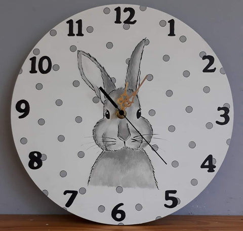 Grey Bunny Wooden Clock