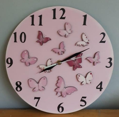 Butterflies Wooden Clock