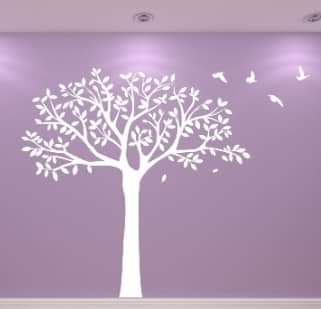 White Tree with Birds Wall Sticker 