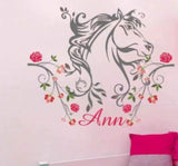 Floral Horse And Name Wall Sticker 