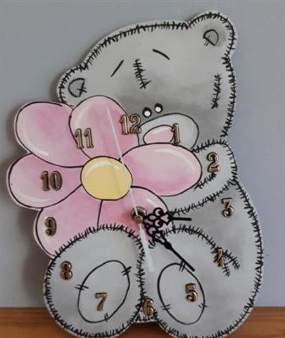 Teddy and Flower Wooden Clock 