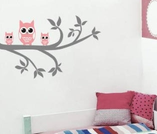 Owl Family on Branch Wall Sticker