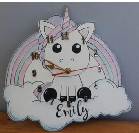Unicorand and Name Wooden Clock